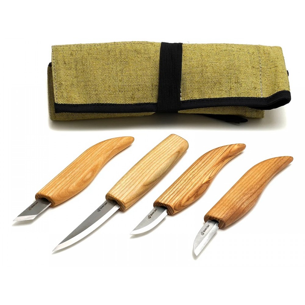 BeaverCraft S07 - 5 Piece Basic Wood Carving Set - 4 Knives and Tool Roll