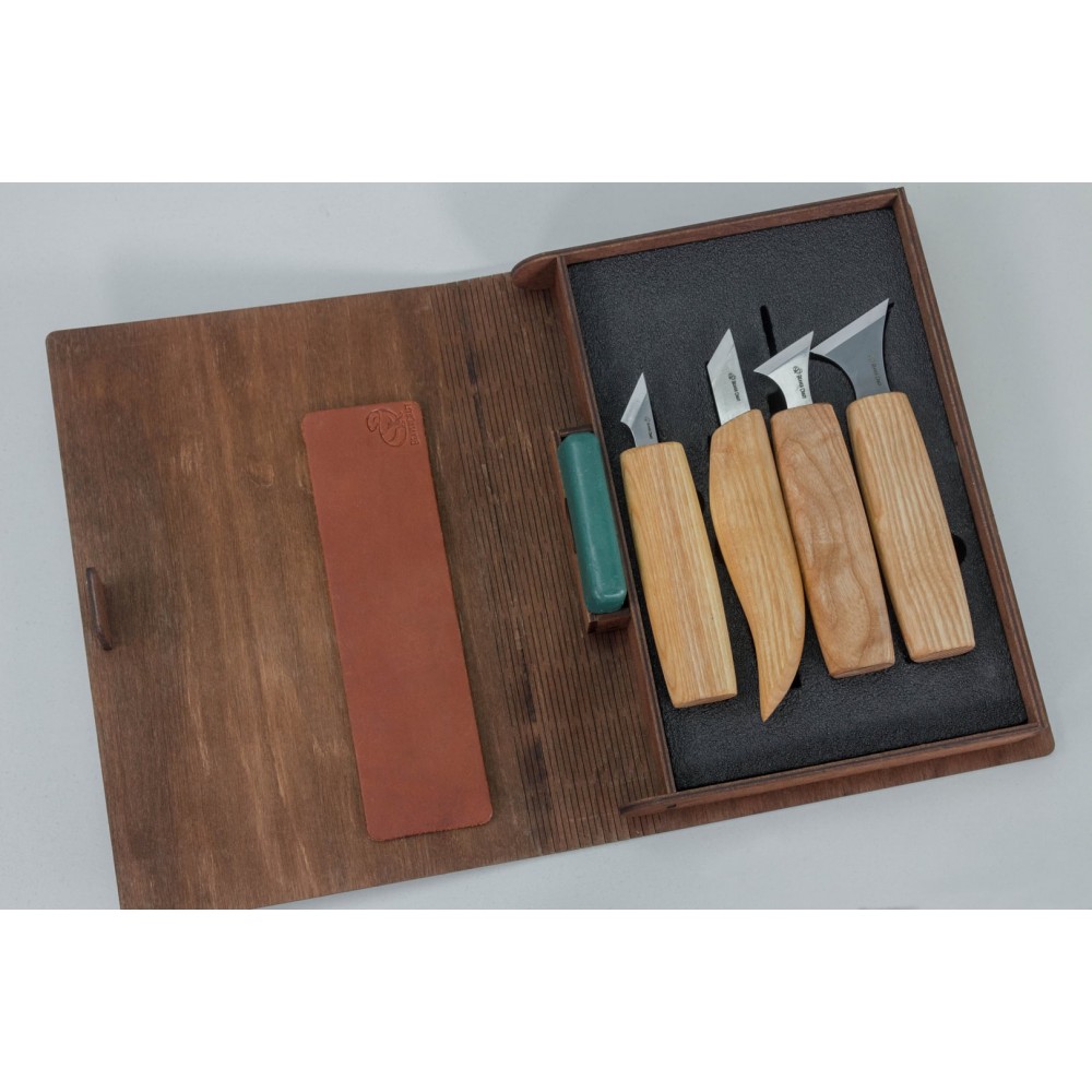 BeaverCraft S05 Gift Set - 6 Piece Geometric Wood Carving Set in a Book Case