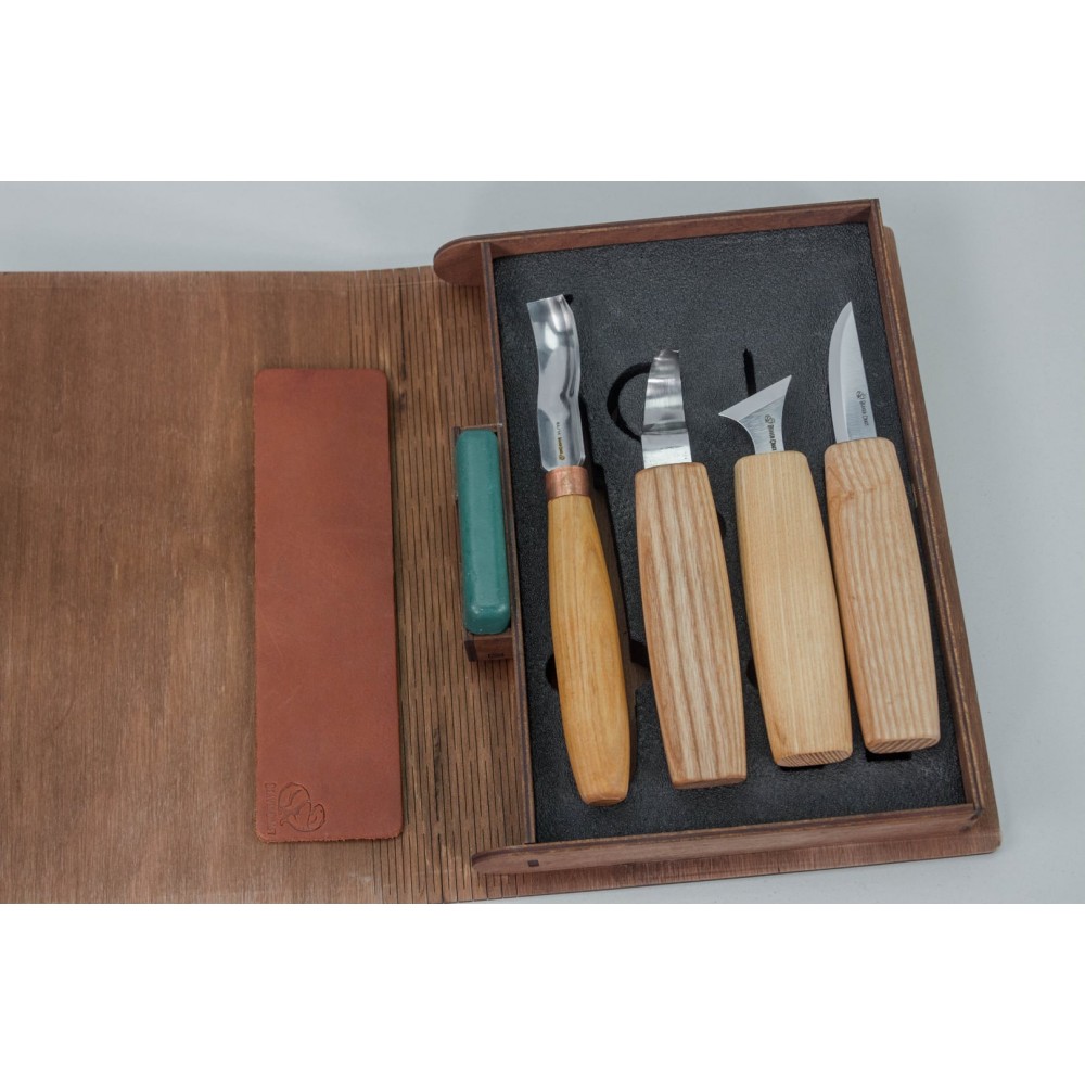 BeaverCraft Left Handed S19 Gift Set - 6 Piece Wood Carving Set with Gouge In A Book Case