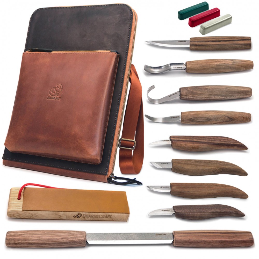 Beavercraft S50X Deluxe Wood Carving Set with Walnut Handles